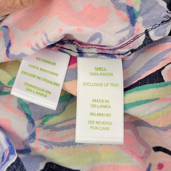 Medium Lilly Pulitzer Willa Bright Navy Tipping Point Floral Peasant Top - Picture 5 of 8